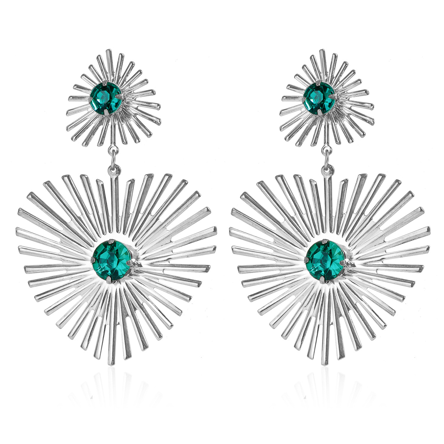 Green Emerald Sunflower Vintage Dangle Earrings For Women Gold Plated Silver Color Stainless Steel Heart Drop Earring Jewelry Luxury Exaggerated Party