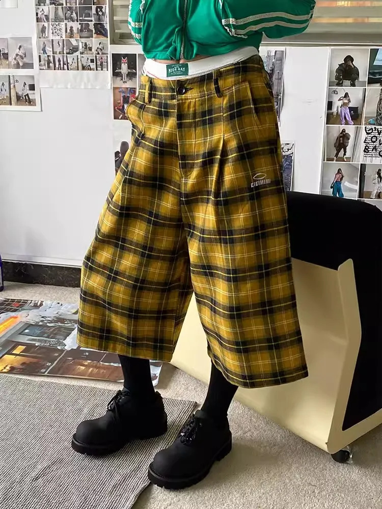 REDDACHiC 90s Skater Low Rise Plaid Shorts Women Embroidery Loose Sweatpants Oversize Pintuck Cotton Baggy Jorts Hiphop Clothes 240906