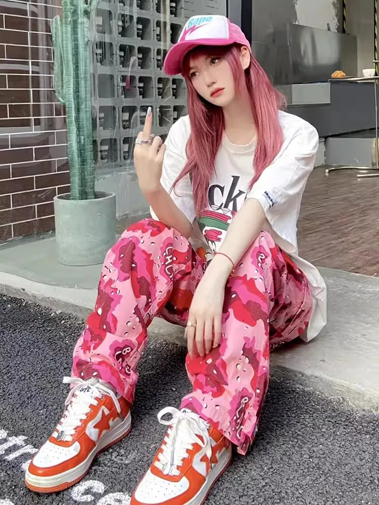 REDDACHiC Hiphop Camouflage Pockets Cargo Pants Women Friends Loose Casual Elastic Waist Sweatpants Couple Retro Y2k Streetwear 240906