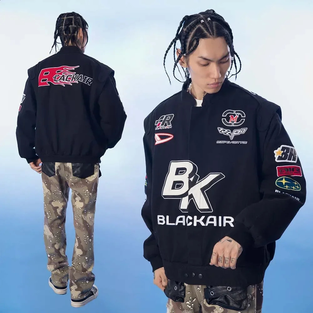 BLACK AIR Motorcycle Racing Jacket Embroidery Letter Baseball Jacket Y2k Varsity Jacket Men Thicken JK01 240829
