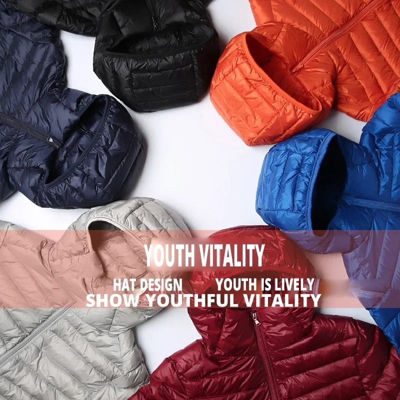 6-color mens inflatable jacket mens Korean fashion casual hooded ultra light packaging waterproof windproof breathable down jacket 240930
