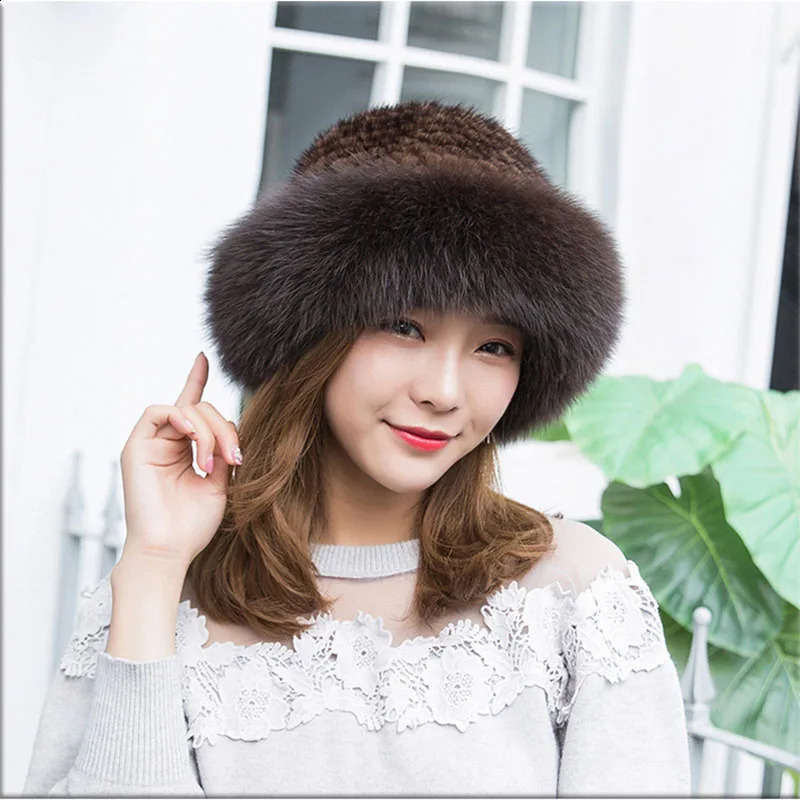 real mink woven hat pure natural fox hair fishermans hat winter warm fashion womens fox fur mink fur hat 240906