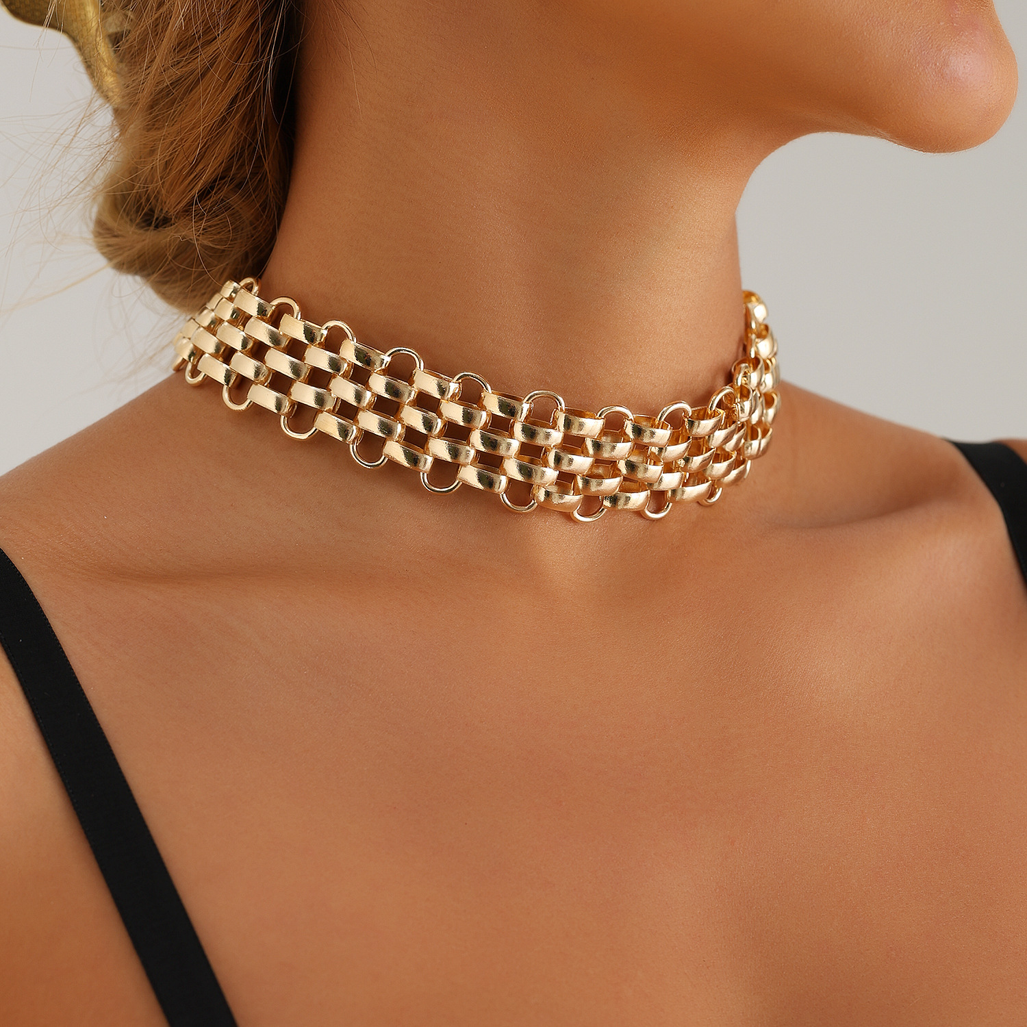 Exaggerated Punk Thick Necklace And Bracelet Jewelry Set For Women Stainless Steel Gold Plated Silver Color Choker Necklace Party Jewelry Gifts Y2K Ra