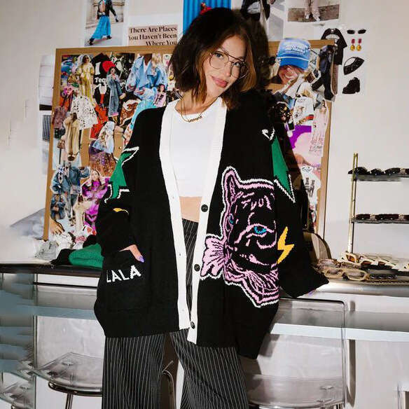 Autumn and winter new tiger cardigan lazy fashionable mid to long style back contrasting loose knit sweater for women