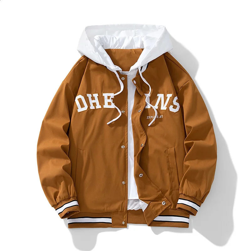 Korean Youth Mens Jacket Casual Fashion Letter Printing Buckle n Hoodie Outdoor Date Shopping Trendy Wear 240904
