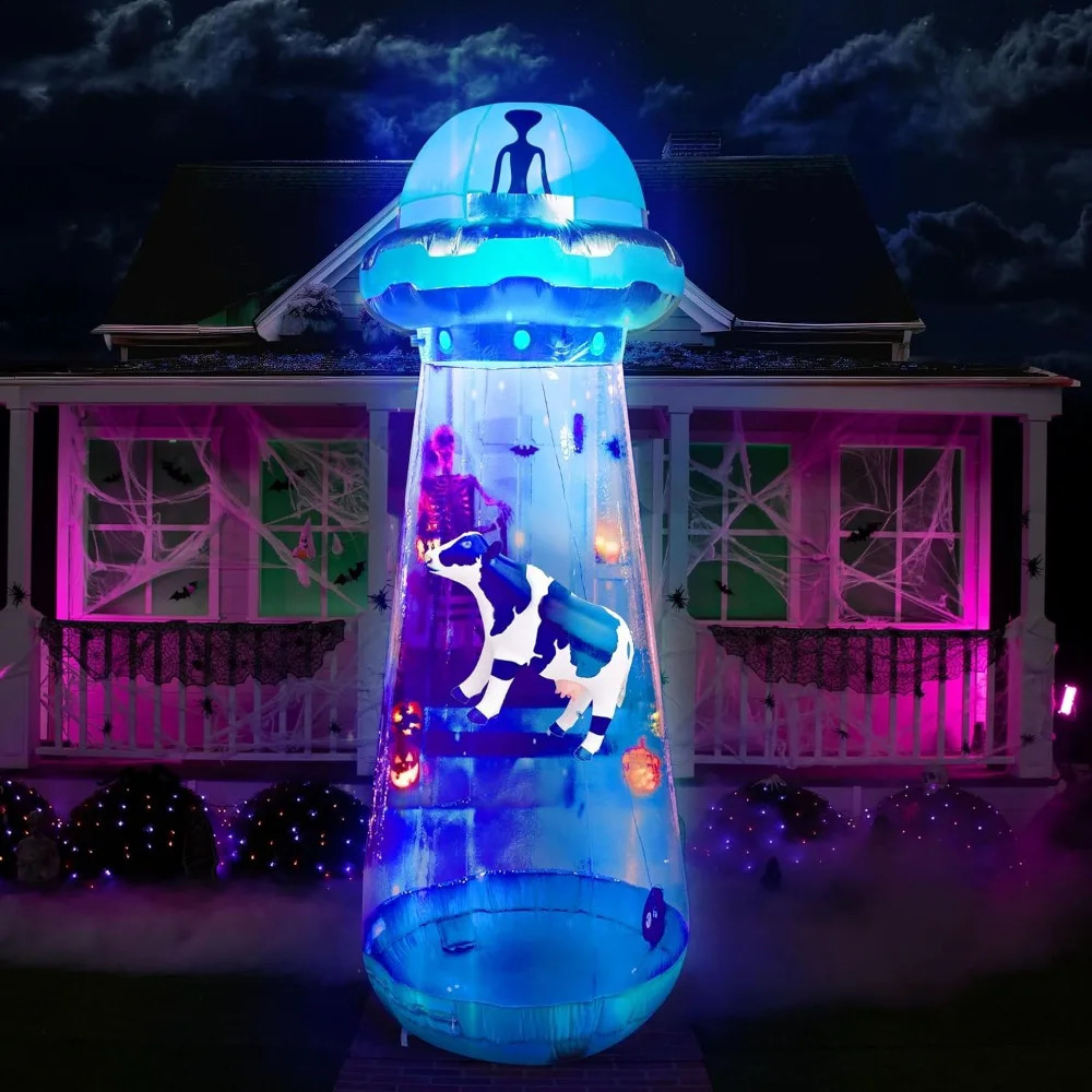 12 FT Tall Halloween Inflatables Outdoor Decorations Builtin LEDs UFO Cow Blow Up 240907