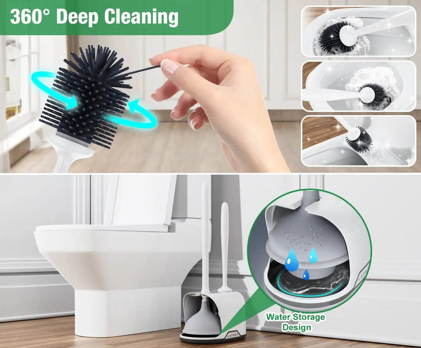 Silicone toilet plunger and brush combination set with caddy holder storage ly ed white super suction toilet plunger 240905bj