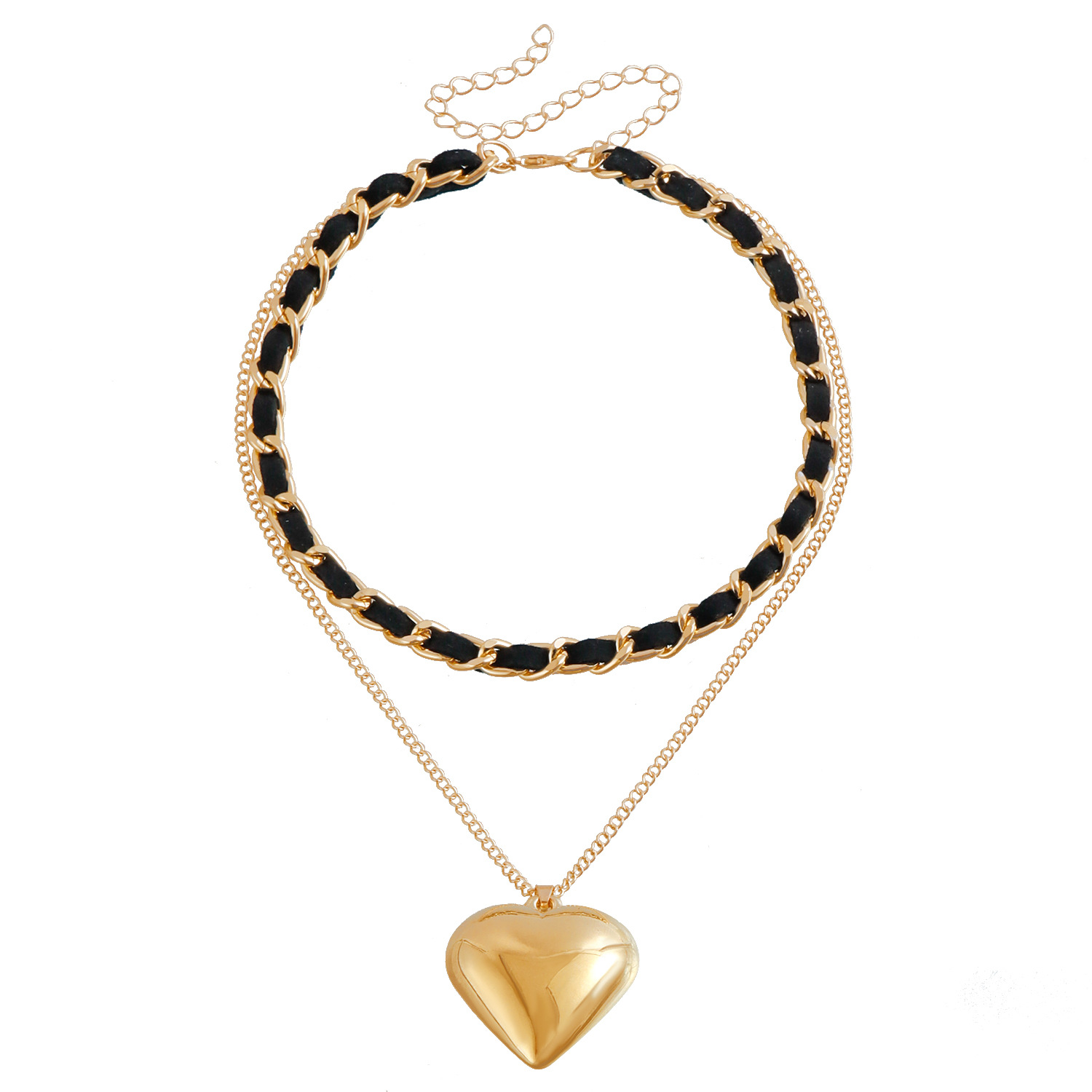 Stylish Velour Chain Necklace Featuring Bold 3D Heart Pendants for Versatile Wear Gold Plated Stainless Steel Chain Pendant Jewelry Vintage Party Gift