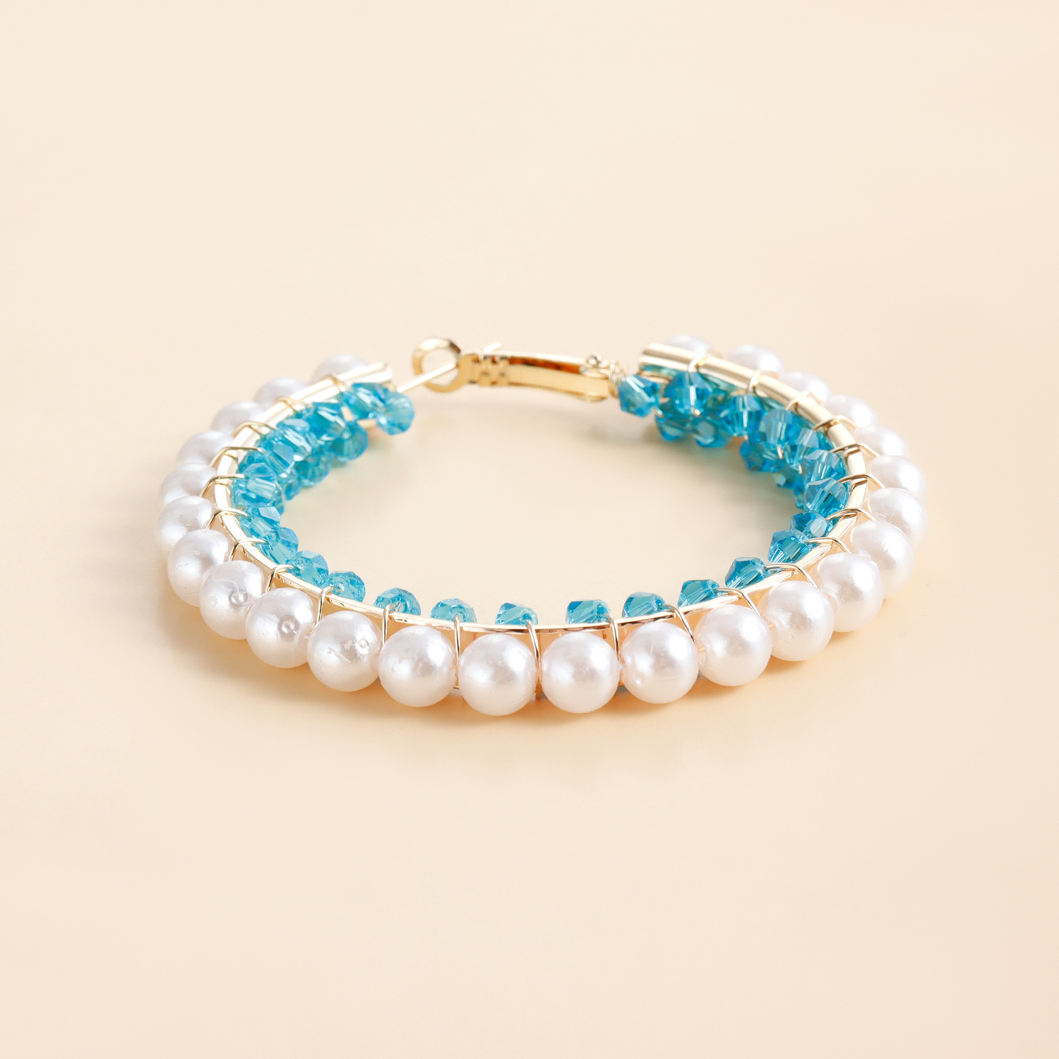 Exaggerated Pearl Blue Crystal Hoop Earrings For Women Gold Plated Zinc Alloy Luxury Big Circle Vintage Fashion Jewelry Party Birthday Gifts
