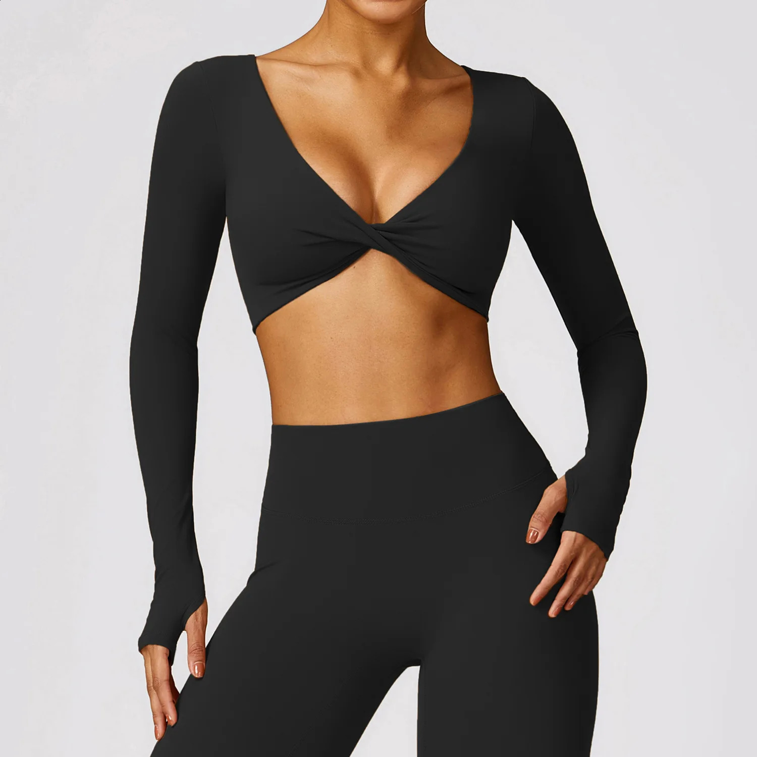 Yoga Shirts Long Sleeve Yoga Crop Tops Low Cut Bra Integrated Shirts Gym Shirt Workout Gym Top Insert Pads Slim Fit Sports Sexy 240907