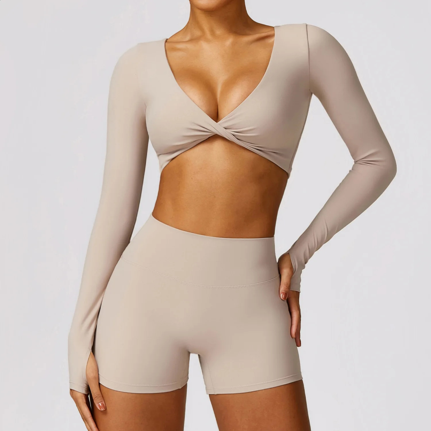 Yoga Shirts Long Sleeve Yoga Crop Tops Low Cut Bra Integrated Shirts Gym Shirt Workout Gym Top Insert Pads Slim Fit Sports Sexy 240907