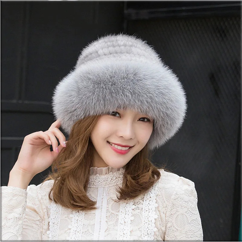 real mink woven hat pure natural fox hair fishermans hat winter warm fashion womens fox fur mink fur hat 240906