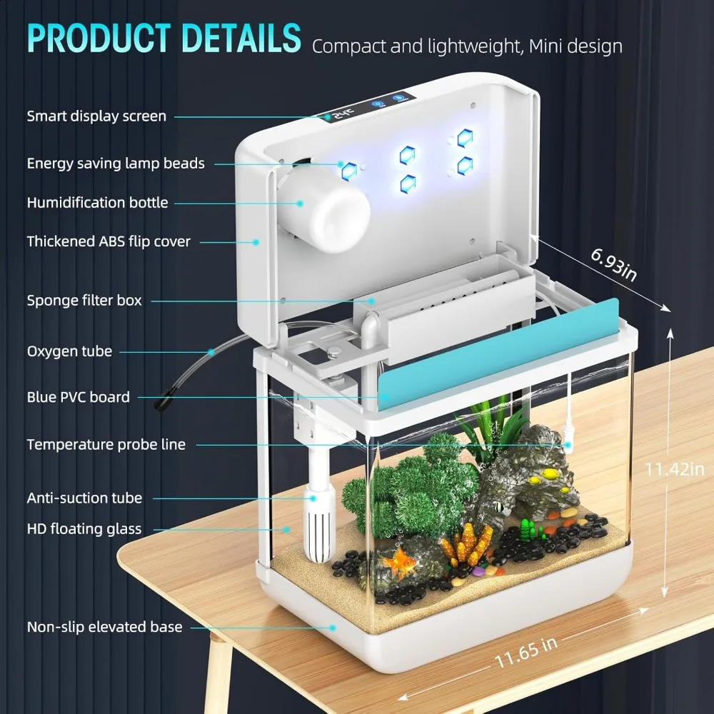 22 gallon fish tank aquarium equipped with humidifier 7color automatic circulation light selfcleaning 3in1 pump filter and oxygen 240906