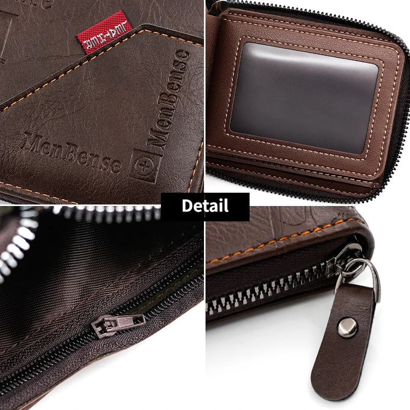 Mens wallet made of leather wax oil mens leather wallet coin wallet short mens card clip wallet zipper coin wallet 240907