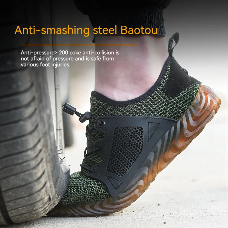 Breathable Summer Lightweight Protective Sneakers Safety Steel Toe Shoes Men New Construction Work Boots 240904