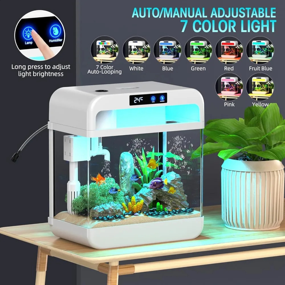 22 gallon fish tank aquarium equipped with humidifier 7color automatic circulation light selfcleaning 3in1 pump filter and oxygen 240906