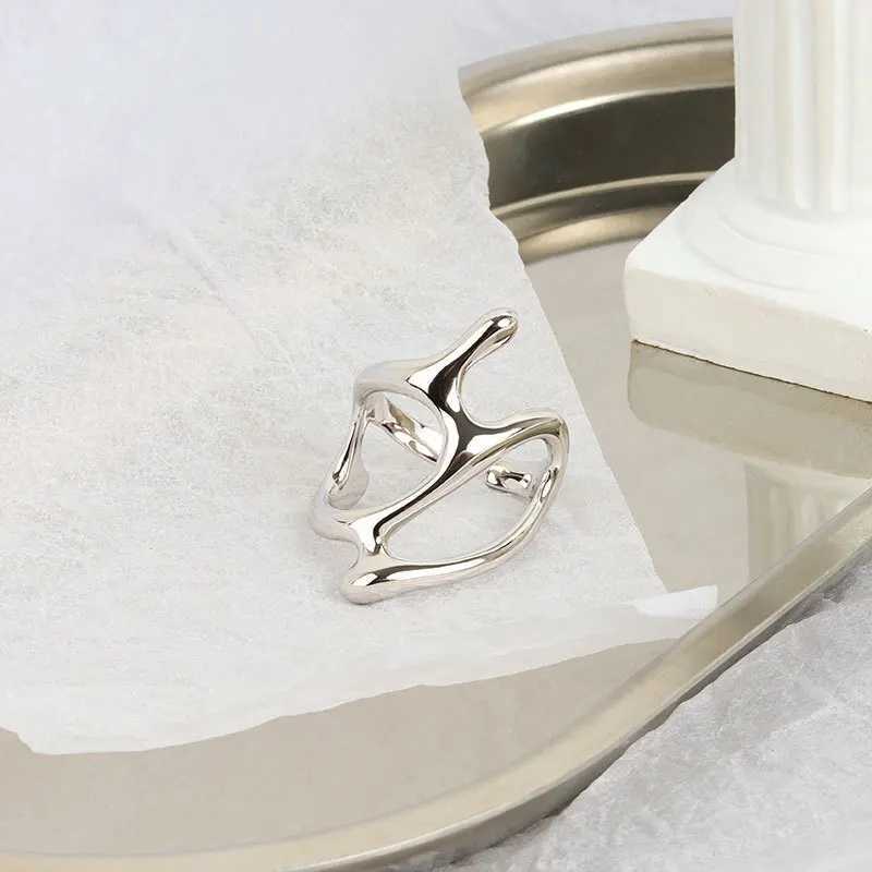 Silver Color Trendy Vintage Elegant Irregular Adjustable Rings for Women Punk Geometric Hollow Branches Open Ring Party JewelryX240909