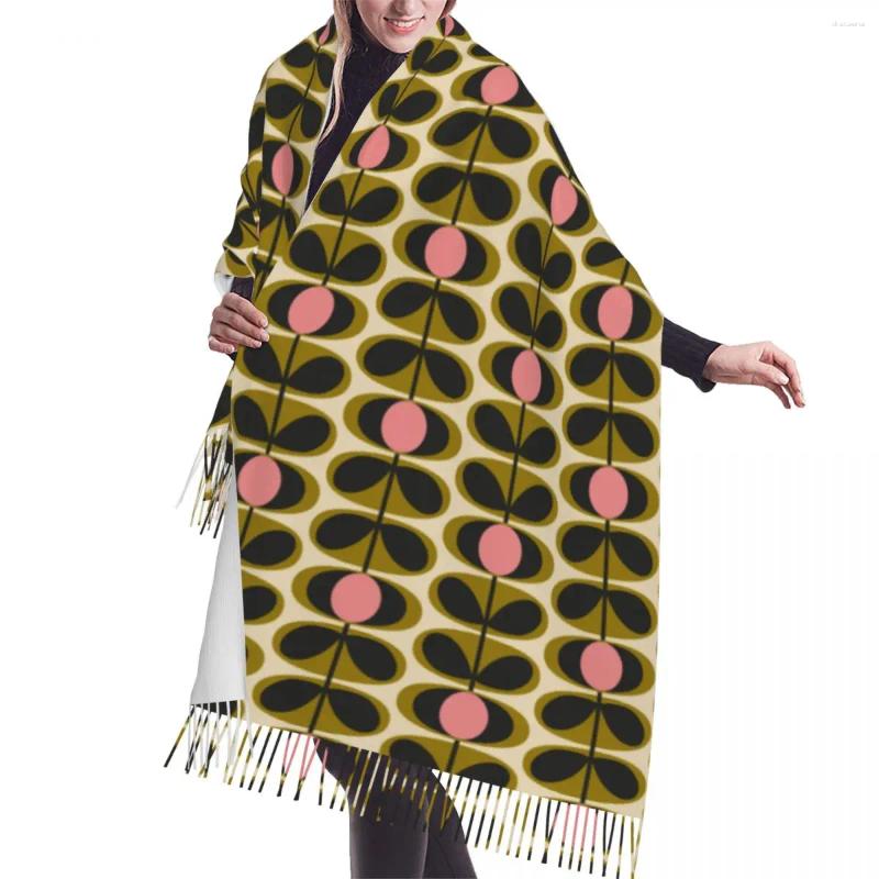 Scarves Custom Lady Large Print Oval Flower Stem Olive Orla Kiely Women Winter Soft Warm Tassel Shawl Wraps Scarf
