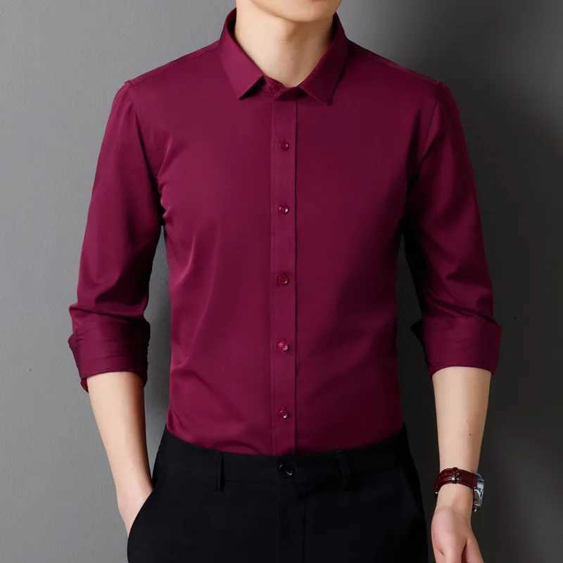 Mens Long Sleeved Shirt Classic Solid Color Soft Comfortable Fit Business Formal Social Without Pockets Red Black white 4XL 5XL X250903