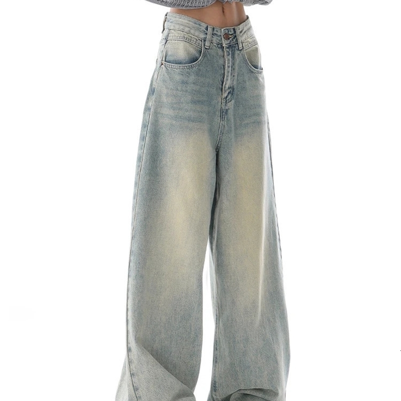 American Vintage Y2K Wide Leg High Waist Straight Jeans Pants Womens Casual Baggy Grunge Streetwear Style Denim Trouser 240821