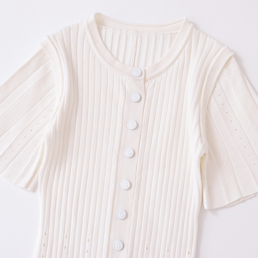 Breasted Dress Slim Fit Womens Fashion Temperament Short Sleeved Autumn Single Pleated Knitting New Product