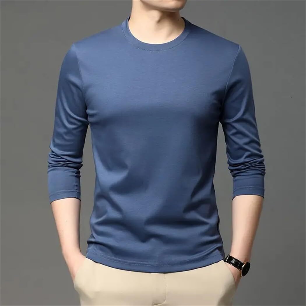 Long Sleeve Shirts for Men sweatshirt Mens Fashion Oversize T-Shirt with Long Sleeves Loose Fit Silk Texture T-Shirts Man T shirt Tee Streetwear Casua