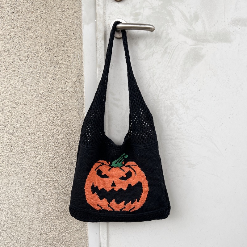 Women Fashion Shoulder Halloween Funny Pumpkin Tote Trend Knitted Bag Free shipping dh910320090