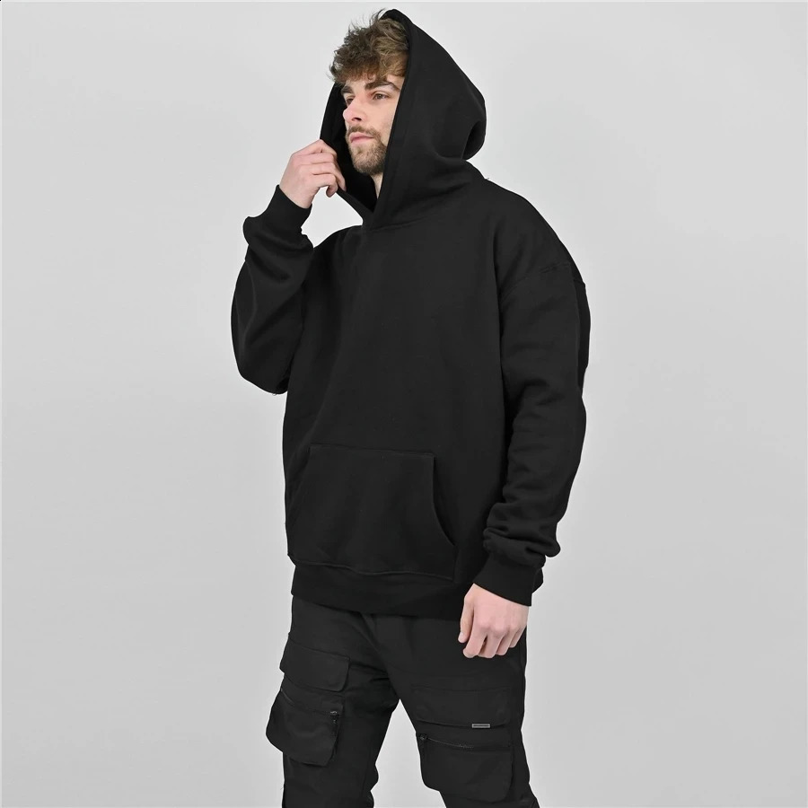 Mens Winter Gym Cotton Hoodie Fitness Sweatshirt Jacket High Kangaroo Pocket High Quality Hoodie ClothingPants 240909