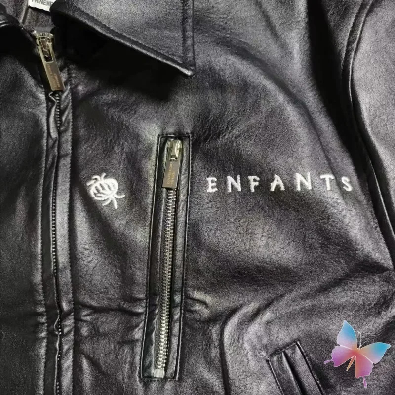 Winter High Street ERD Jackets Embroidery Zipper Pocket Black Motorcycle Leather Coats Men Women Cleanfit Streetwear 240905