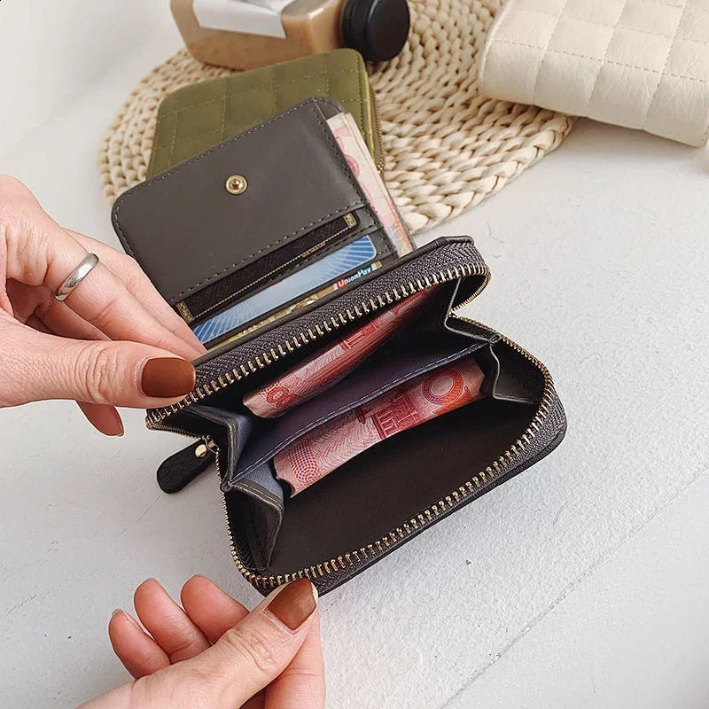 Womens Mini Wallet Womens Mini Solid Wallet Cute Short Zipper Pu Leather Coin Wallet Womens Handheld Wallet 240907