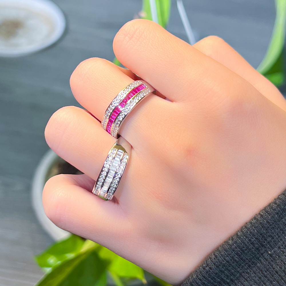 Elegant White Gold Filled Princess Cut Sapphire CZ Wedding Ring for Women - Adjustable Size Eternity Band