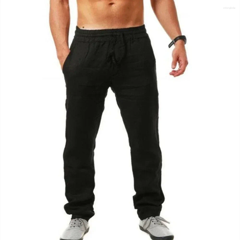 Men's Pants Linen Cotton Long Summer Casual Loose Drawstring Yoga Beach Trousers Breathable Elastic Waist Sweatpants