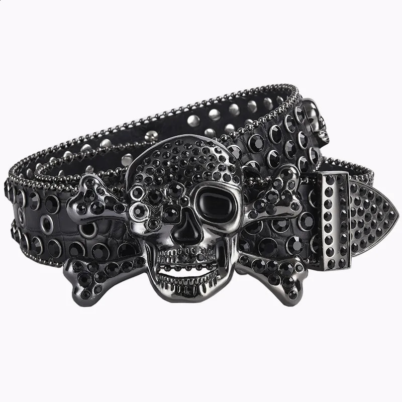 Mens Jeans Rhinestone Dark Skull Head Women Belt Western Denim Shiny Rivet Artificial Diamond Belt Hip Hop Punk Y2k Belt 240903
