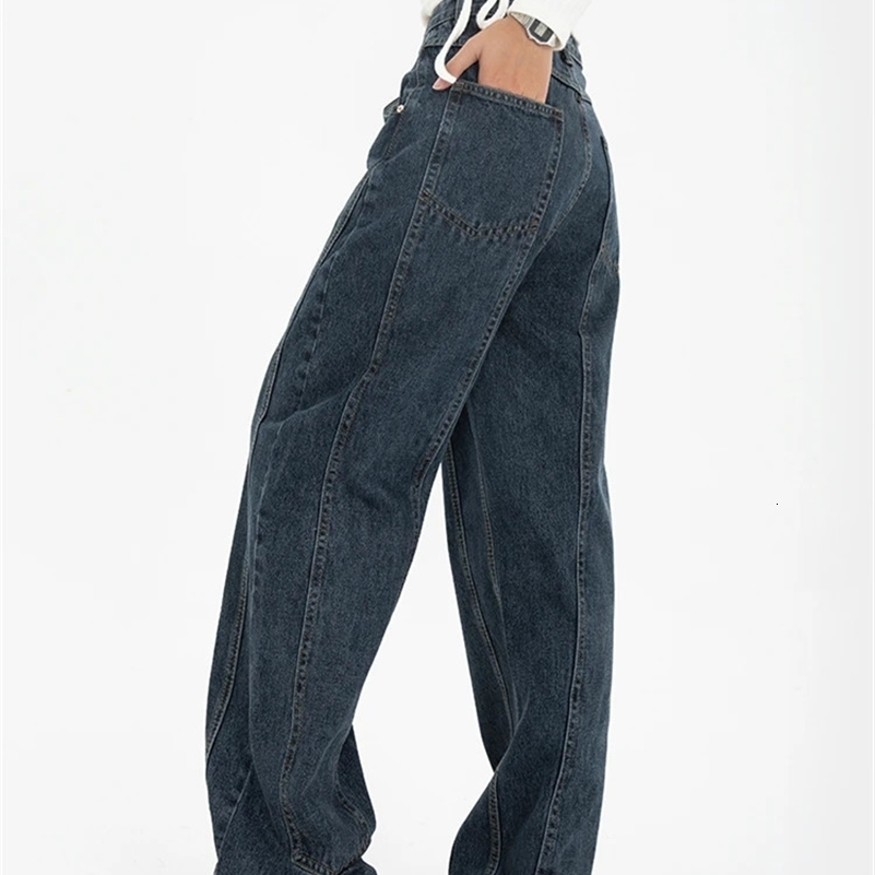 Dark Blue Womens Jeans High Waist Vintage Straight Baggy Denim Pants Streetwear American Style Fashion Wide Leg Denim Trouser 240821