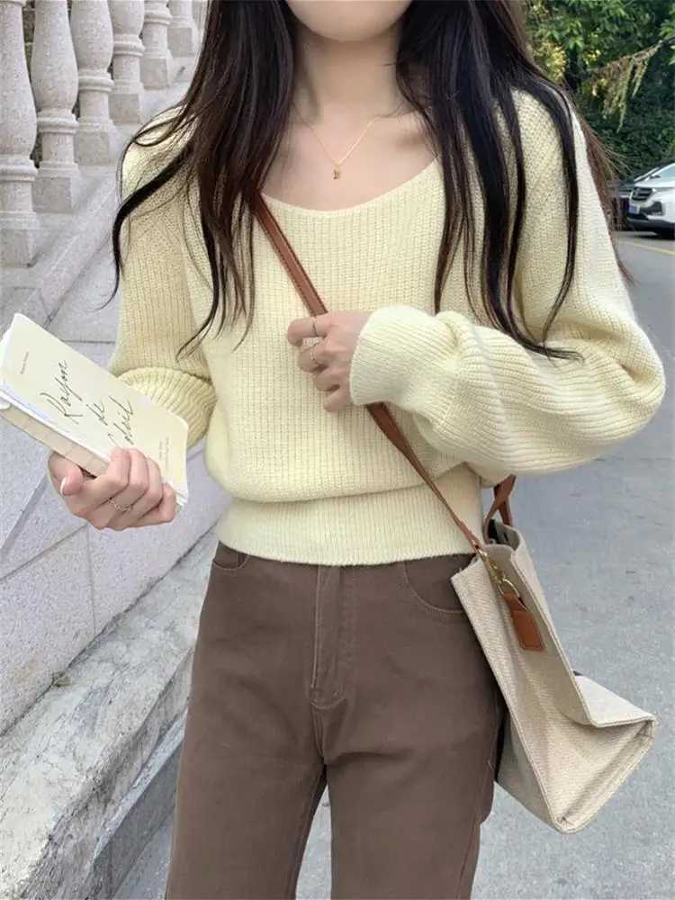 Casual 2024 Vintage Harajuku Lantern Long Korean Sleeve Women Sweater Autumn Winter Knitwear Soft Warm Tops Chic Femme SweaterX2409