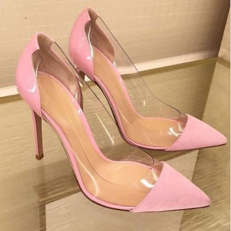 Sexy Patchwork PVC Transparent Stiletto Heels 12Cm Dress Pumps Shallow Pointed Toe Wedding Shoes Bride Gold Pink Blue