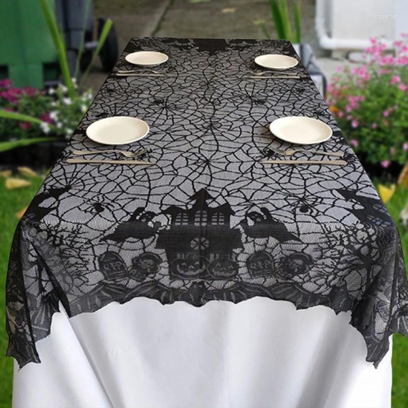 Table Cloth Halloween Party Tablecloth 53x69inch Festival Black Lace Cover For Spooky Decoration Fit 6 8ft Tables M68E