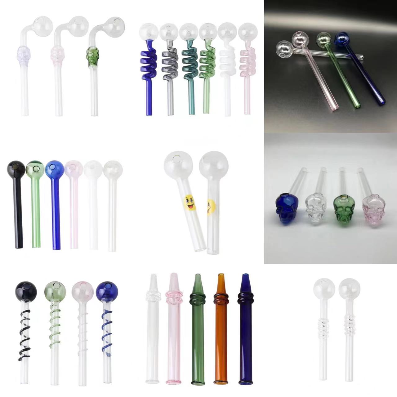 Colorful glass pipe Skull Smoking Handle Pipes Curved 14cm length Smoking Hand Pipes Blown Recycler Best Oil Burner Pipe Glass Water Pipe