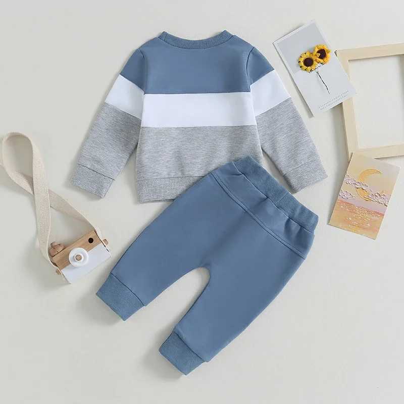 Clothing Sets Toddler Baby Boy Fall Winter Clothes Color Block Long Sleeve Sweatshirt Pullover Top Pants Sweatsuit Set Outfits 0-3T H241126