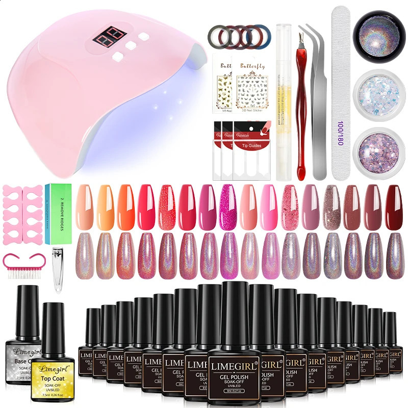 Nail art kit gel nail polish kit with UV LED light dryer semi permanent gel varnish quick build kit professional nail art tool Ki 240903