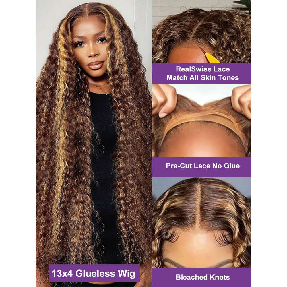 Highlight Ombre Deep Wave 7x5 Glueless Human Hair Ready To Wear Brazilian 4/27 Curly Wig 13x4 Lace Frontal Wigs For Women