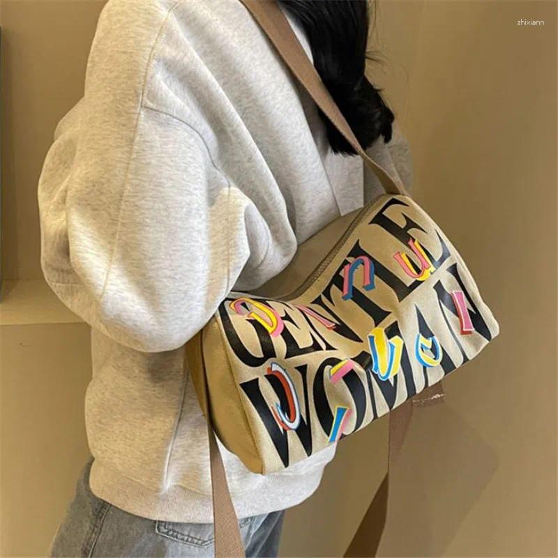 Bag High Beauty Letter Printed Canvas Pillow For Work Travel Single Shoulder Youth Daily Versatile Casual Crossbody Bags zhanyishengli