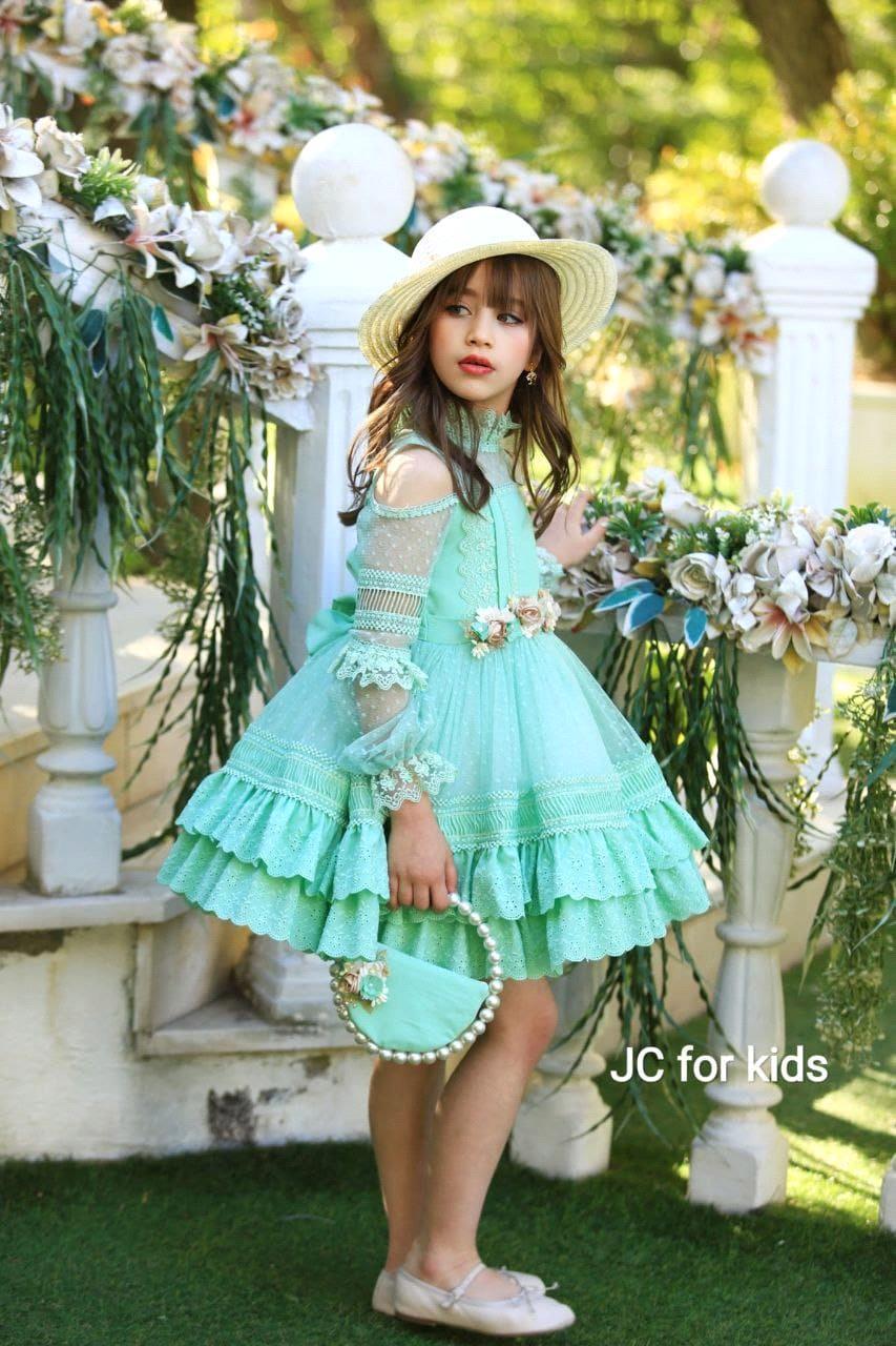 Elegant wer Girl Dress High Neck Lace Bodice with Fluffy Skirt Ball Gown Wedding Party Bridemini Junior BC19432 0909