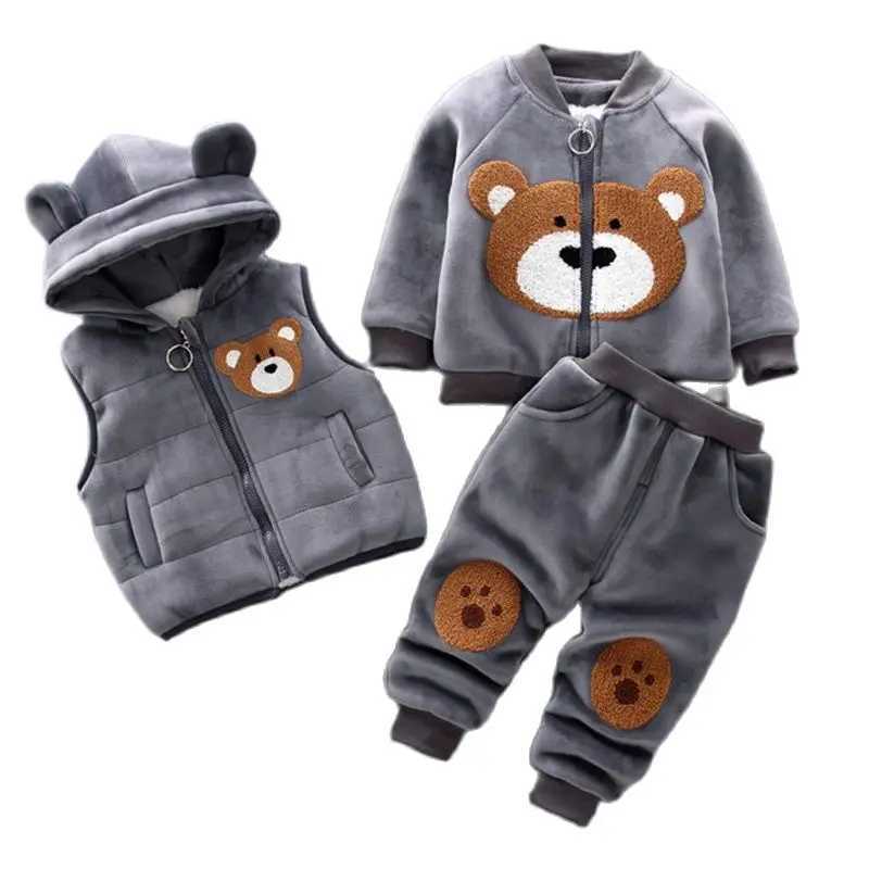 Clothing Sets Autumn Winter Baby Boys Clothes Thick Fleece Cartoon Bear Jacket Vest Pants 3Pcs Cotton Sport Suit For Girls Warm Outfits H241126289E