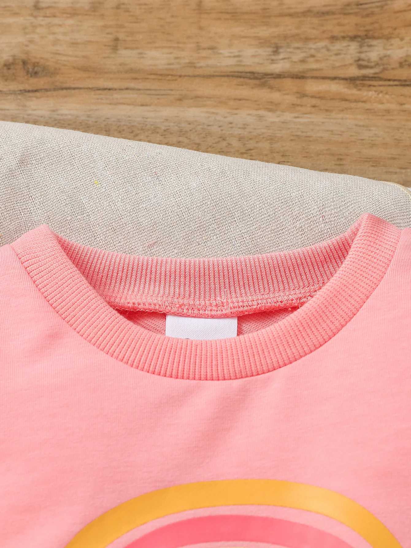 Clothing Sets 2pcs Baby girl autumn casual and cute cartoon rainbow Pink Sweatshirt+ Long Trousers With bow Active Fashion Set H241126