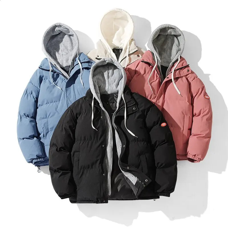 Winter jacket mens thick warm Parkas mens hooded inflatable jacket double cotton padded jacket fashionable casual jacket top 240909