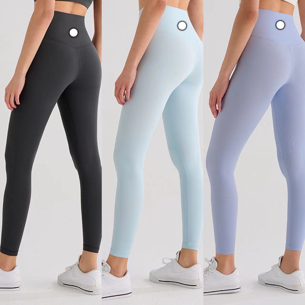 Lycra fabric Solid Color Leggings Women yoga pants High Waist Sports Wear Elastic Fitness Lady Outdoor Sports Trousers close skin Legging jump No awkward shorts