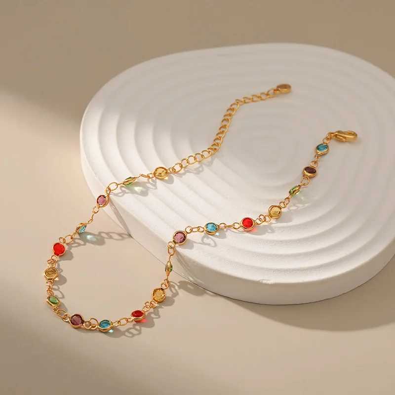 Little Fresh Stained Glass Women Anklet 22cm Adjustable Size Fine Link Chain Summer Ethnic Style Jewelry Beach AccessoriesX240909