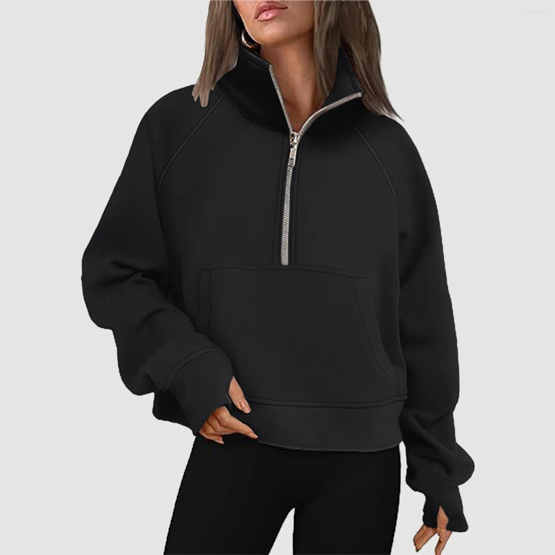 Women's Hoodies Women Sweatshirts Half Zip Cropped Pullover Fall Outfits Clothes Ladies Hooded Sweaters 2024 Spring Casual Basic Hoodie