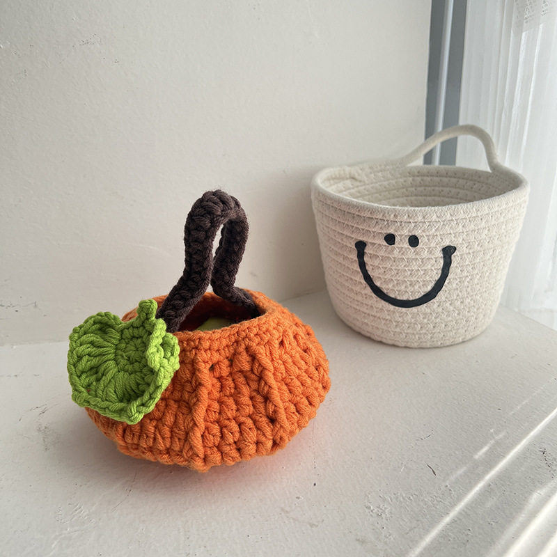Halloween creative handmade cute pumpkin woven yarn crochet bag finished handbag dh5727163